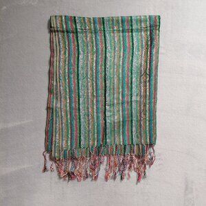 Boho Rainbow Pashmina Scarf Shawl Wrap Paisley 3" Colorful Fringe 70” x 27”